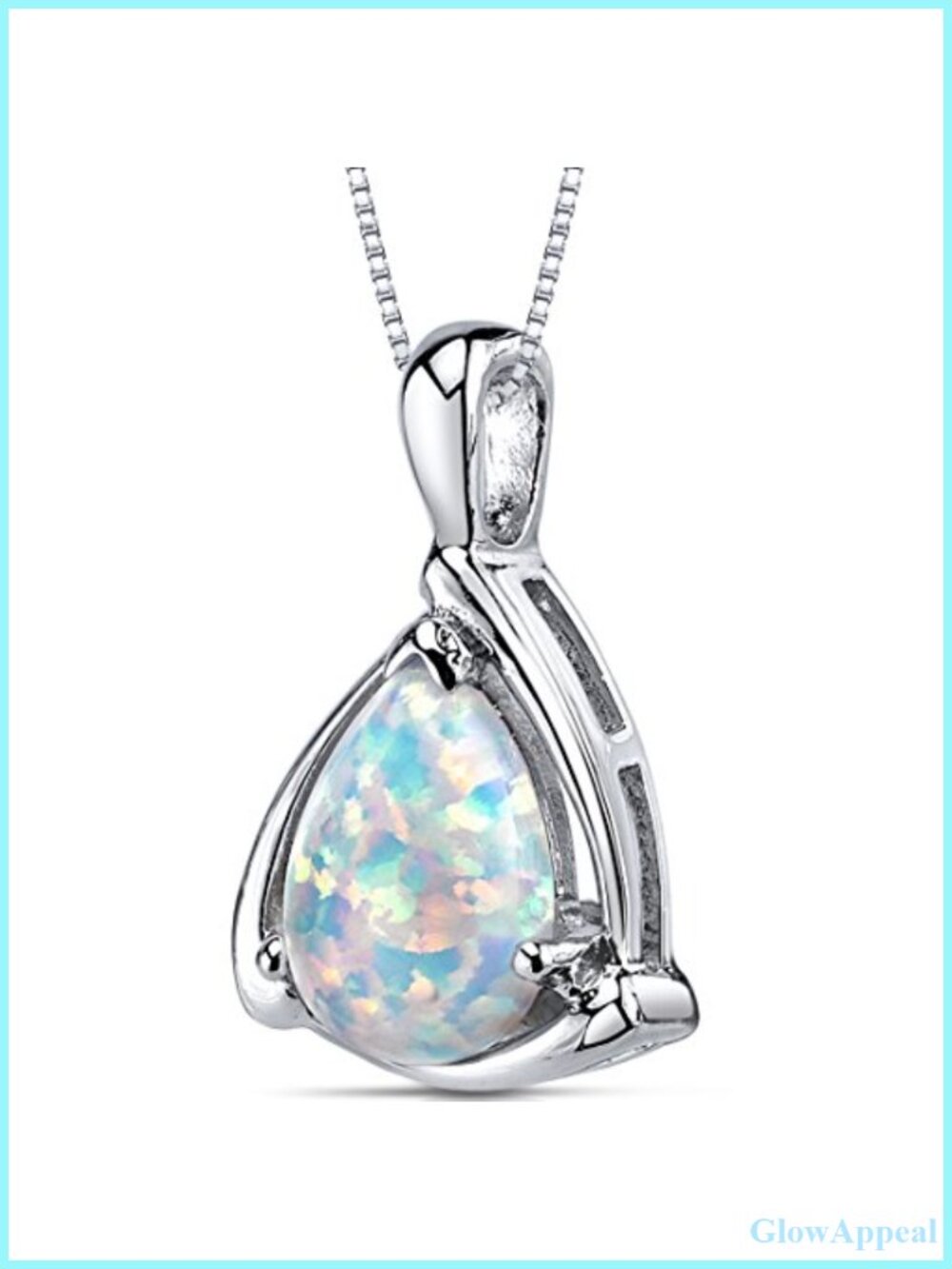 PEORA Lab Grown White Fire Opal Teardrop Pendant Necklace 925 Sterling Silver